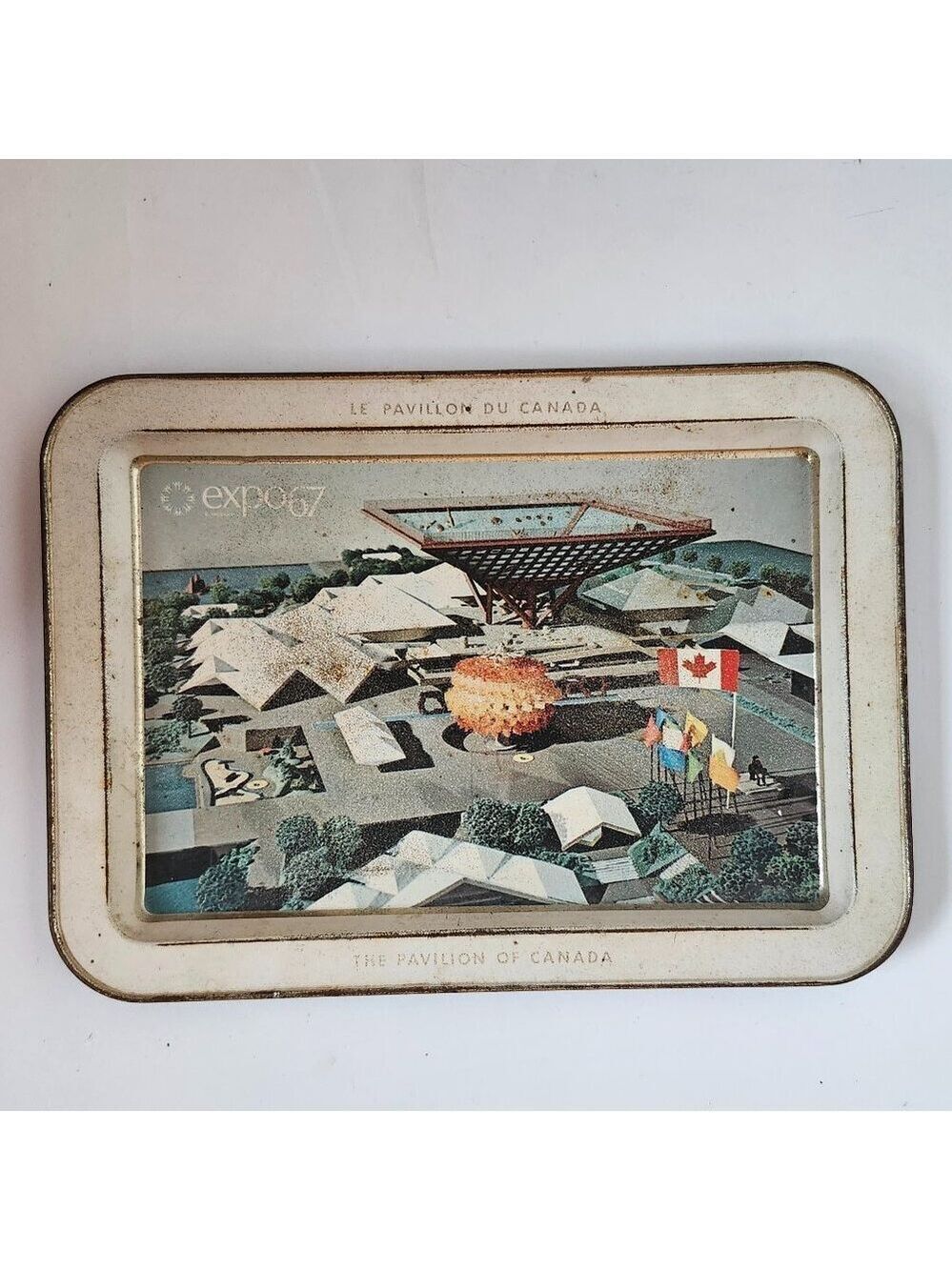 Vintage EXPO 67 Trinket Tray Metal Canada Pavilion Large Size Tray